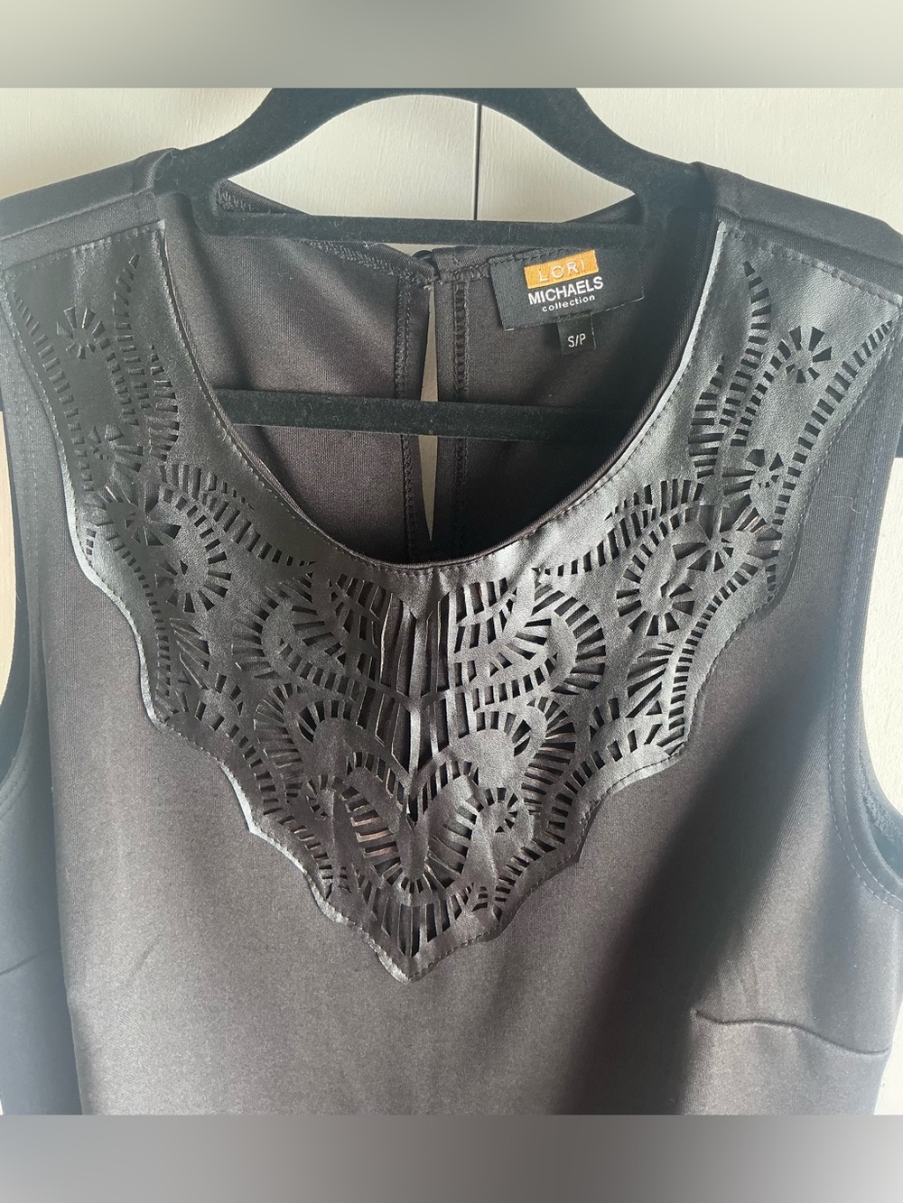 Lori Michaels Collection Black Sheath Dress Laser Cut Faux Leather - Size S